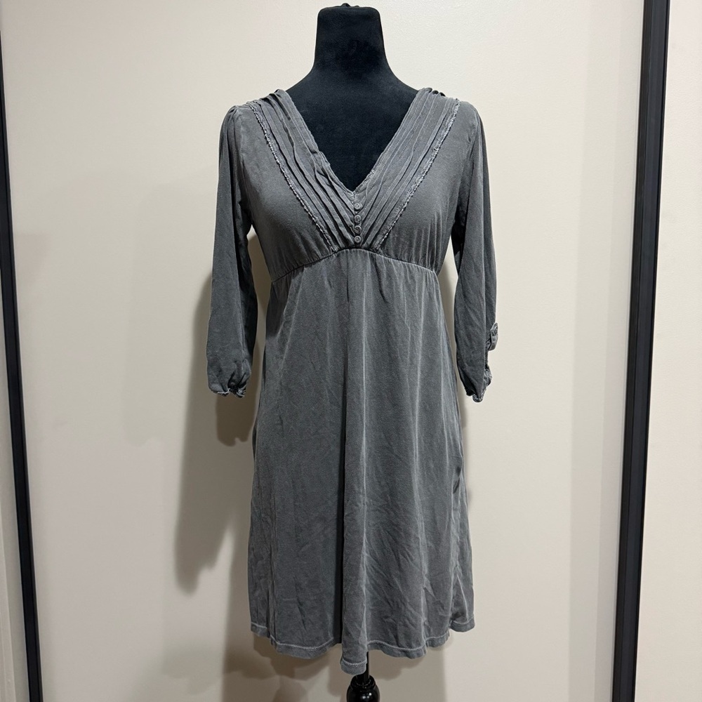 Y2K O'Neill Charcoal Gray Pleated Boho Chic Tunic Dress - Size M